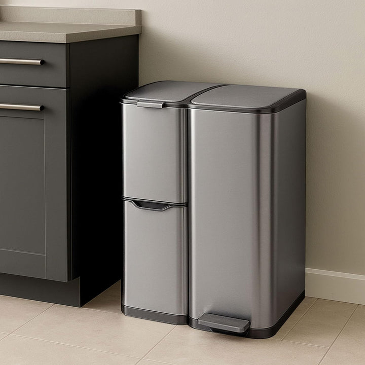 Mülleimer Abfallsammler Softclose Edelstahl hoch 60 L (30 + 17 + 13 L) 60 L (30 + 17 + 13 L) Edelsta