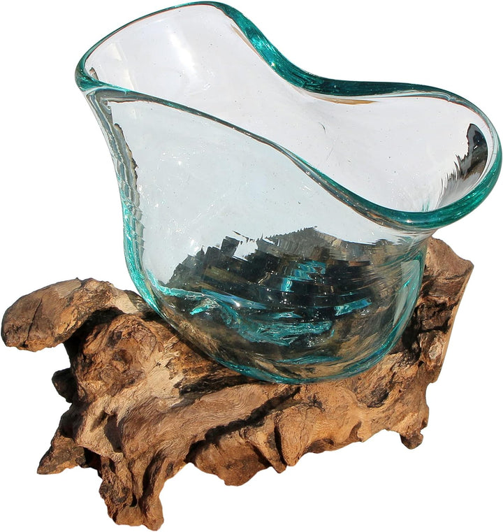 Wogeka - Designer Glasvase Rimini auf Wurzelholz - Blumenvase oder Deko-Glas als Geschenk-Idee zu Ge