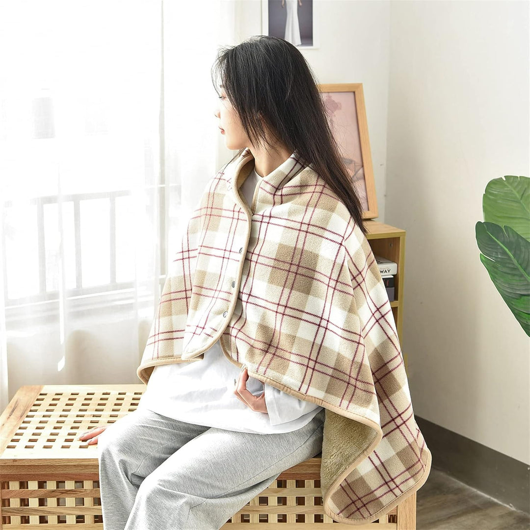 Damen Poncho Fleece Tragbare Decke, Karierte Schossdecke Bequemer Poncho Plüschdecken Überwurf Schal
