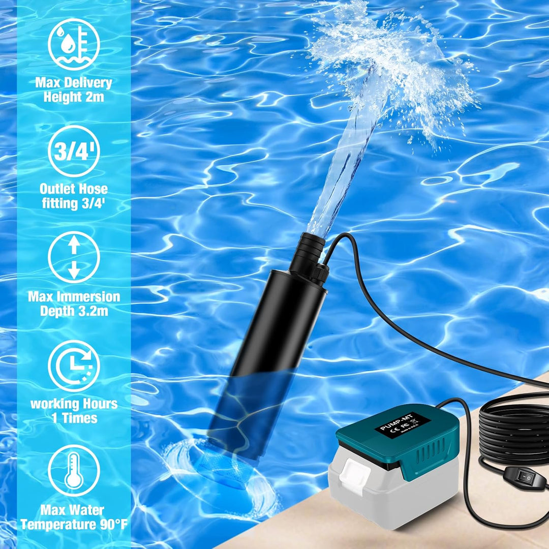 Tragbare Wasserpumpe Sumpfpumpe für Makita 18V Lithium Akku, 120W, 12V Regenfass Wassertransferpumpe