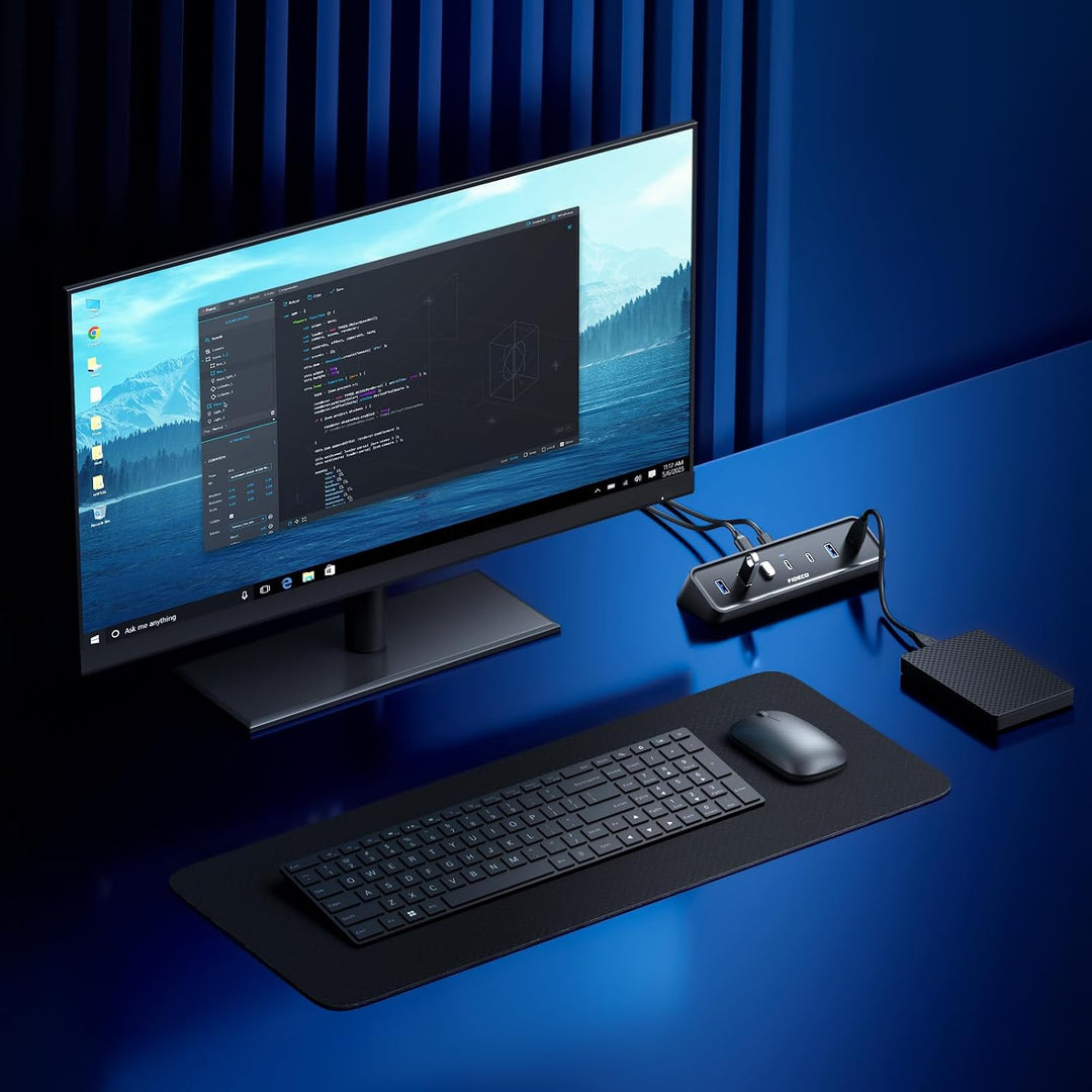 FIDECO 7 Port USB 3.0 Hub mit 1.2m Kabel für Desktop/PC/MacBook, 5Gbps USB Verteiler mit 4 USB-A + 3