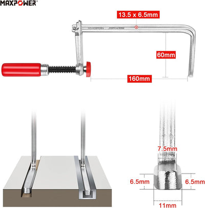 MAXPOWER 1 Paar 160mm x 60 mm Professionelle Schraubzwingen Set für Führungsschienen oder Tischklemm