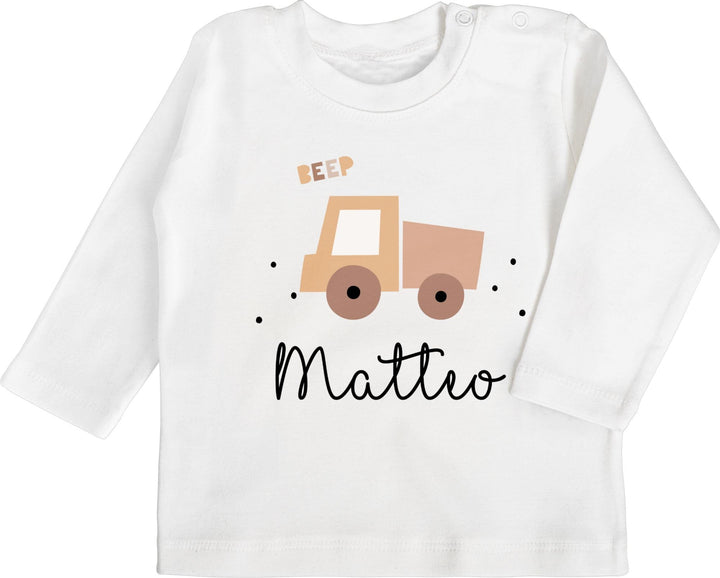 Baby Langarmshirt - Bagger - Süsses Baustellenfahrzeug I Baustelle Kipper I LKW 1 Weiss 6-12 Monate,