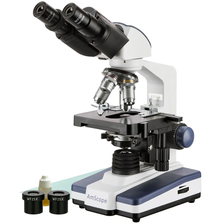 AmScope B120C-50P100S 40X-2500X LED Lab Binokular-Verbundmikroskop mit 3D-Tisch und 50 Stück Leer Fo