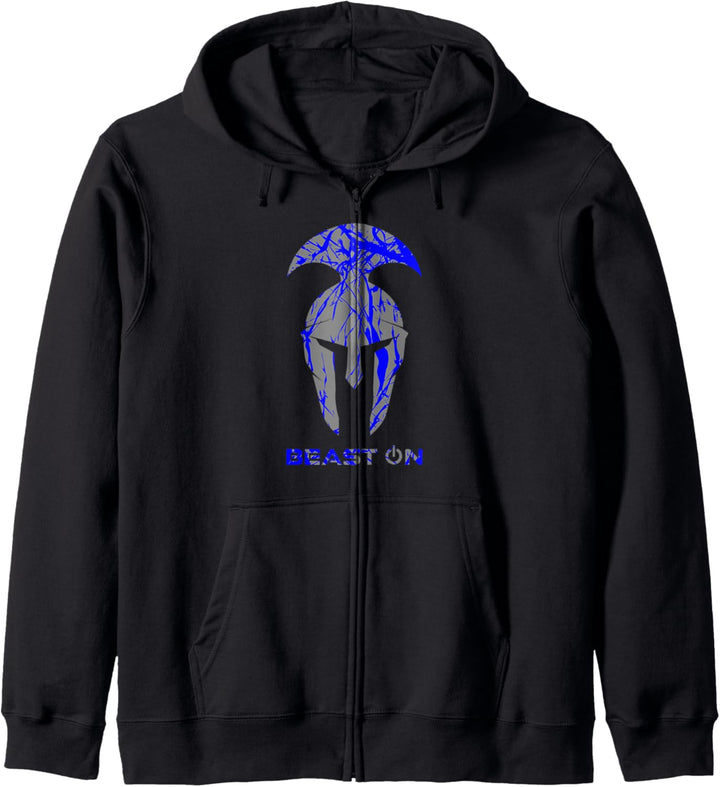 Spartaner Helm | Blauer Gladiator Helm Beast ON Gym Fitness Kapuzenjacke