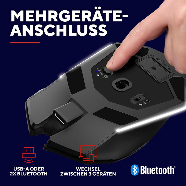 GXTrust 122 Felox+ Kabellose Gaming Maus Bluetooth + 2.4GHz mit Grip Pads, 12K DPI, 40 Stunden Akkul