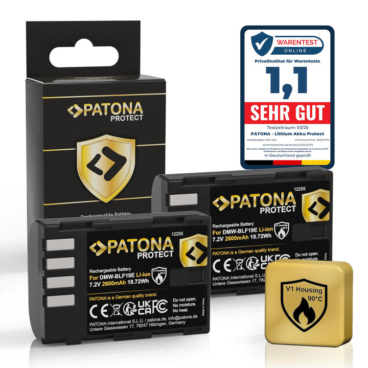 PATONA 2X Protect DMW-BLF19 E Akku 2400mAh Ersatzakku kompatibel mit Panasonic Lumix DC-G9 G9L G9EG