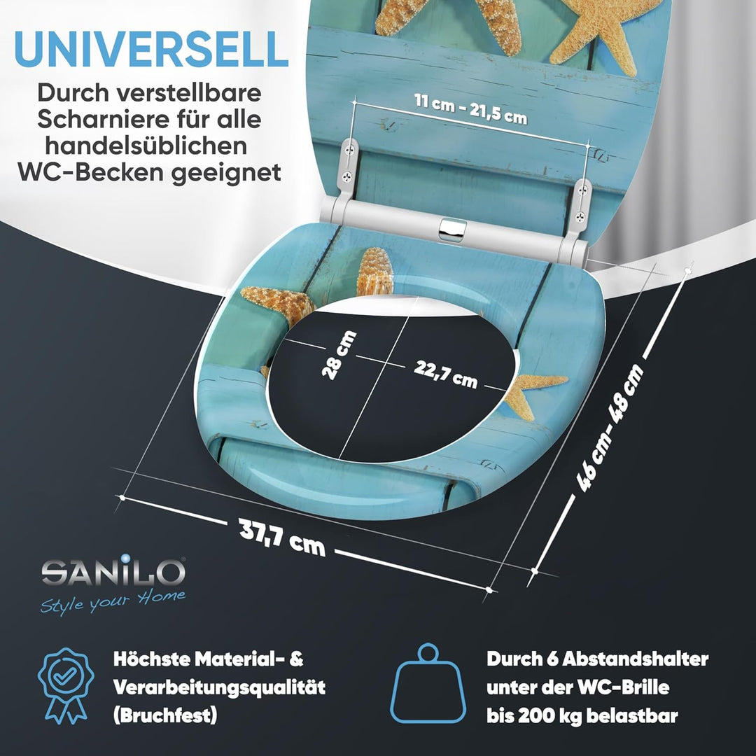 WC Sitz mit Absenkautomatik, hochwertige Oberfläche, einfache Montage, stabile Scharniere, Starfish