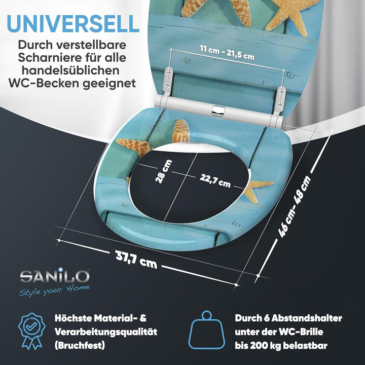 WC Sitz mit Absenkautomatik, hochwertige Oberfläche, einfache Montage, stabile Scharniere, Starfish