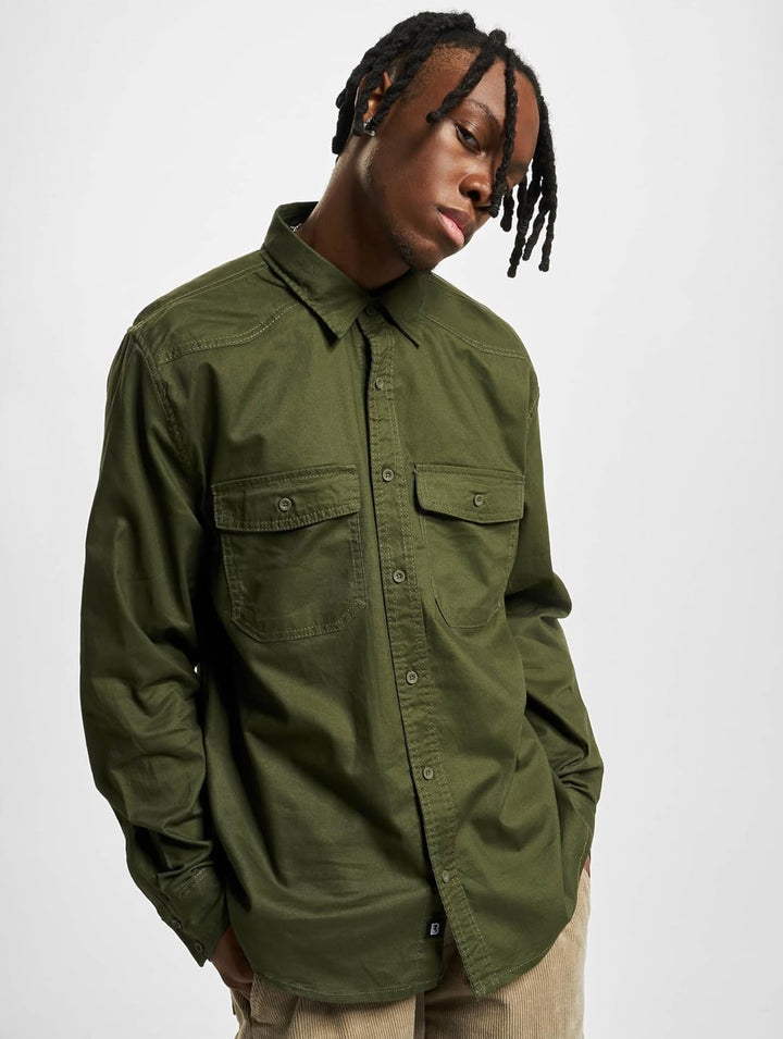 Brandit Herren Flannel Shirt Long Sleeve Hemd, Oliv