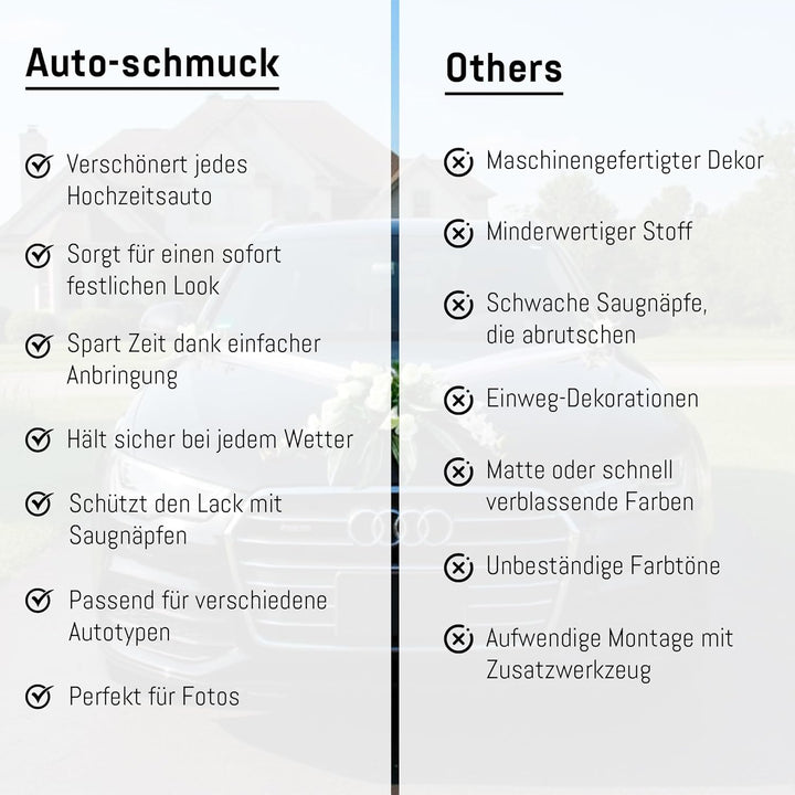 Spitze STRAUss Auto Schmuck Braut Paar Rose Deko Dekoration Hochzeit Car Auto Wedding Deko PKW (Weis