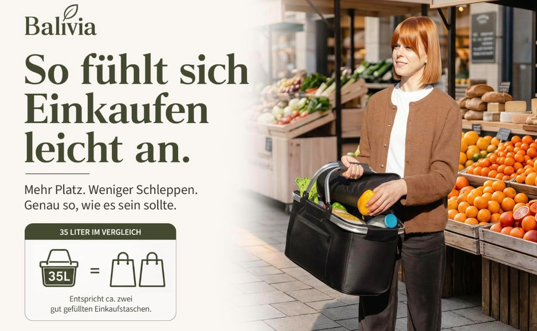 Balivia Einkaufskorb mit Rollen, faltbar & isoliert 35 L Volumen Einkaufstrolley Thermo für Einkauf,