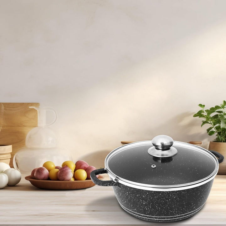 Retoo Topfset Kochtopfset Aluminium Kochgeschirr 12-teilig 4 Kochtöpfe 1 Bratpfanne 5 Glasdeckel 2 H