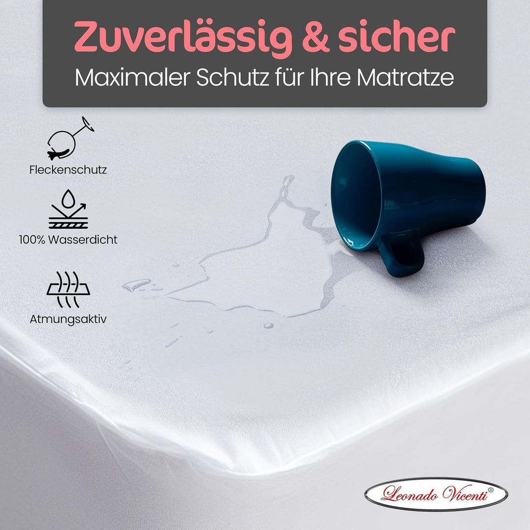 Leonado Vicenti 100% Wasserdichter Matratzenschoner 200x200 cm 2 Stück mit Rundumgummizug Baumwolle