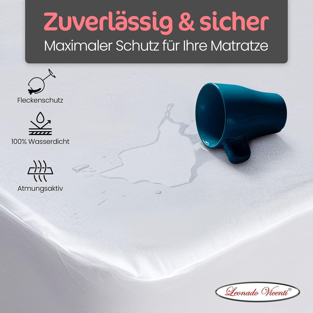100% Wasserdichter Matratzenschoner 200x200 cm mit Rundumgummizug Baumwolle Matratzenauflage Nässesc