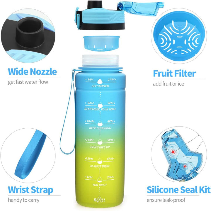 Coolfel Sport Trinkflasche 2l, 1,5l, 1l, 700ml, 500ml Trinkflasche Kinder Auslaufsicher, Motivierend