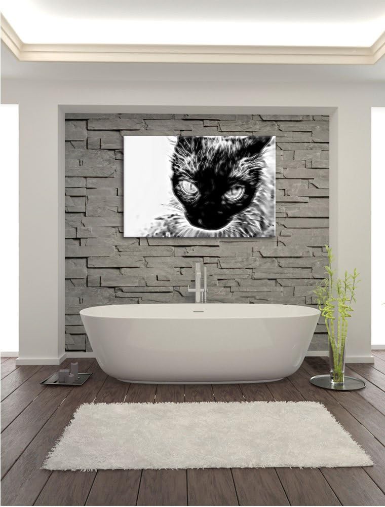 Pixxprint Schwarze Katze, Blaue Augen, als Leinwandbild/Grösse: 100x70 / Wandbild/Kunstdruck/fertig