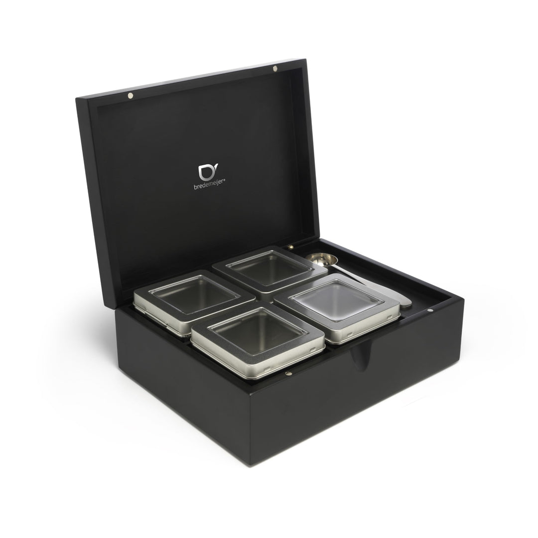 Bredemeijer grosses schwarzes edles Teebox Set 6-teilig inkl. Teemasslöffel