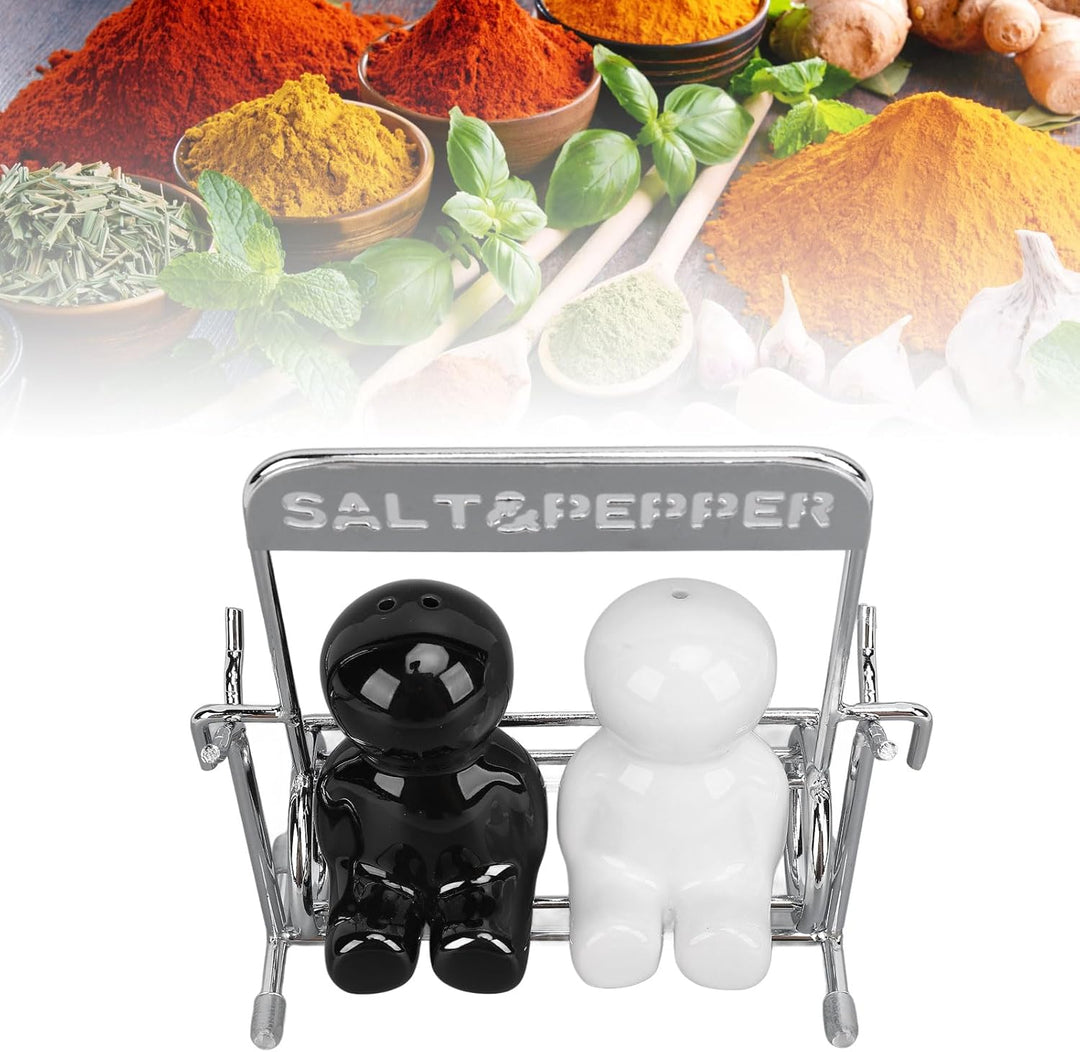 2 Stück Salz und Pfeffer Spender, Schwarz-Weiss Pfeffer- und Salzstreuer-Set mit Schwingfiguren Nied