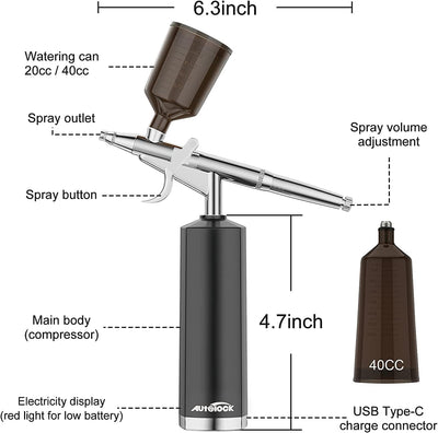 Autolock Airbrush Set 32PSI Kompressor Tragbares Airbrush Kit und wiederaufladbares manuelles Airbru