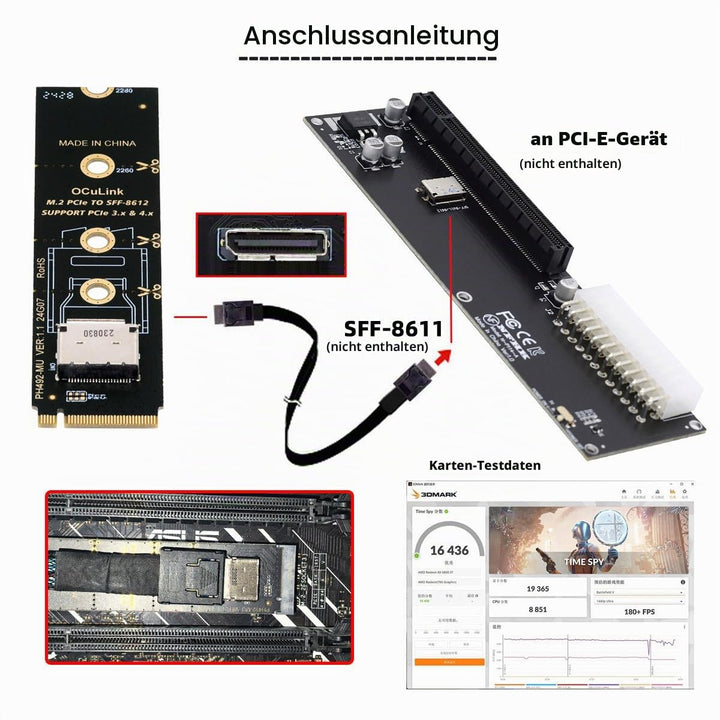 CY Karte 2280 PCI-E4.0 M.2 M-Key zu Oculink SFF-8612 SFF-8611 Vertikaler Hostadapter für NVME U.2 SS