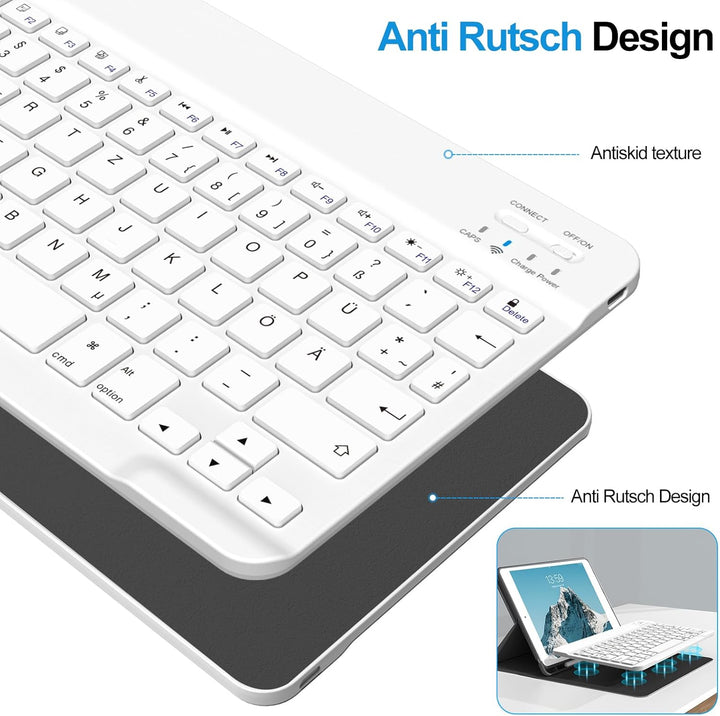 ZOYU Bluetooth Tastatur mit QWERTZ Layout für iPad Air, Pro, 10,2, 9,7, Mini, Tablets, PC, Windows,