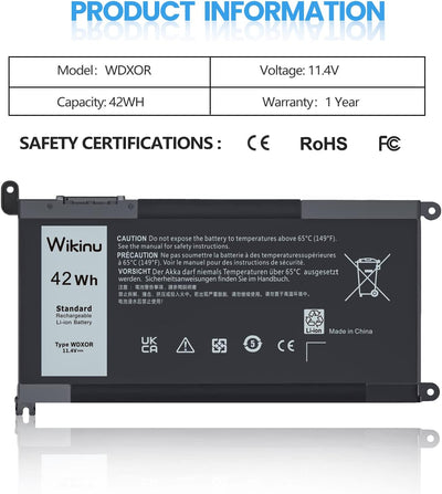 Wikinu WDX0R Laptop Akku für Dell Inspiron 13 5368 5378 7368 7378 14 7460 7472 15 5568 7569 7579 557