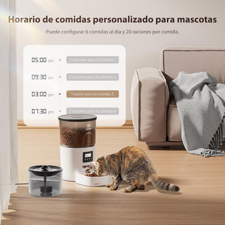 IMIPAW Futterautomat Katze und Katzenbrunnen, Zeitgesteuerter Trockenfutterspender für Haustiere, Pr
