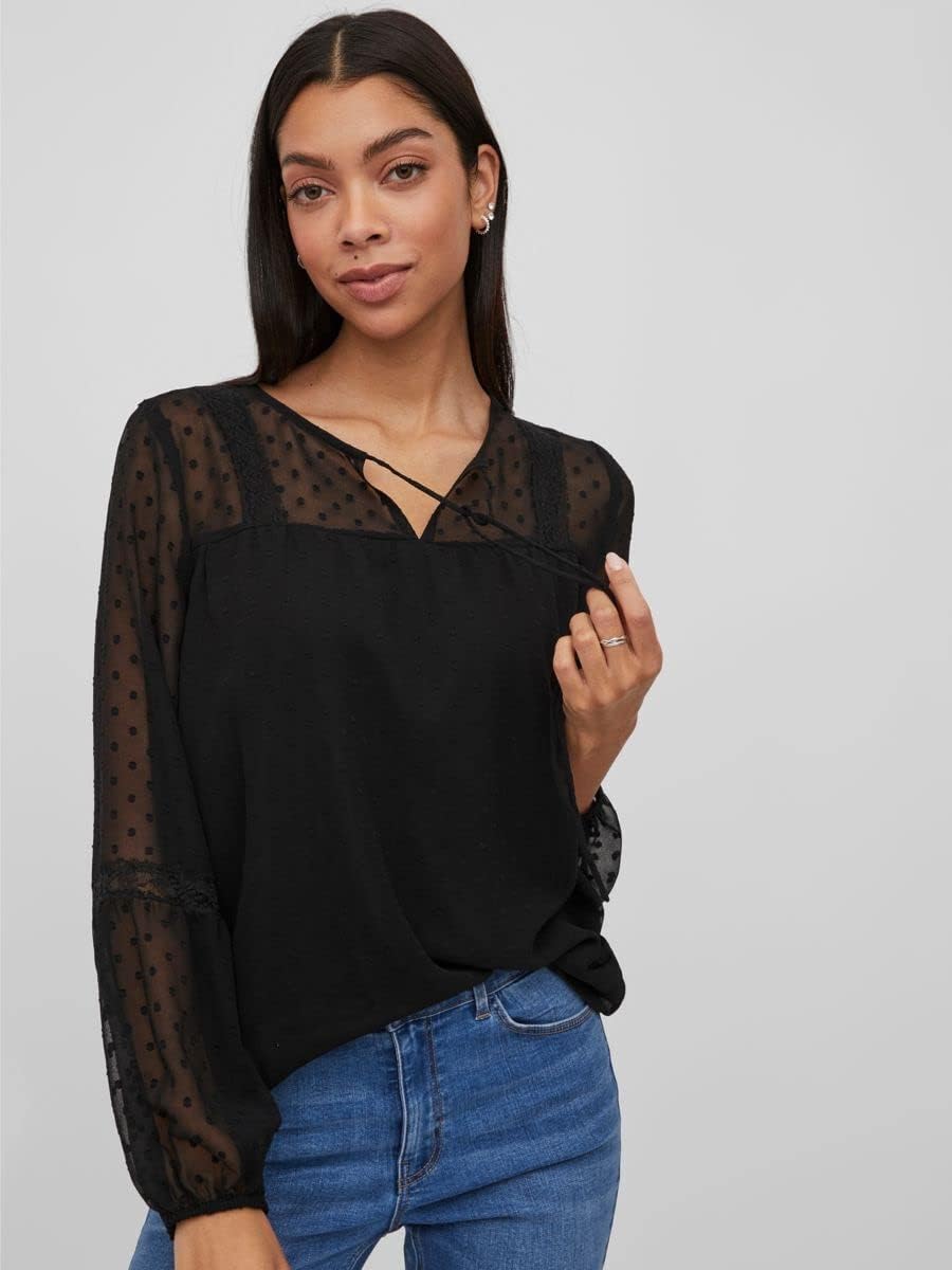 Vila Damen Viedee L/S Top/Su-Noos Bluse 34 Schwarz, 34 Schwarz