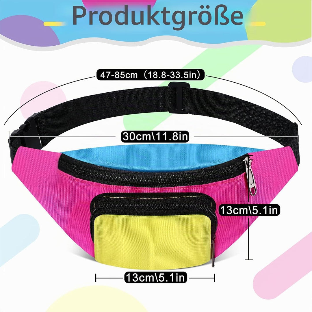 4 Stück Retro 80er Gürteltasche 2 Taschen Neon Kleine Hüfttaschen Joggen Kostüm