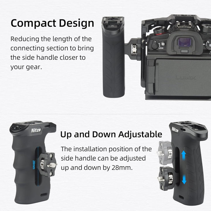 Nitze Ergonomic Side Handle with 1/4” Screw and Detachable Locating Pins, Seitengriff for Left or Ri