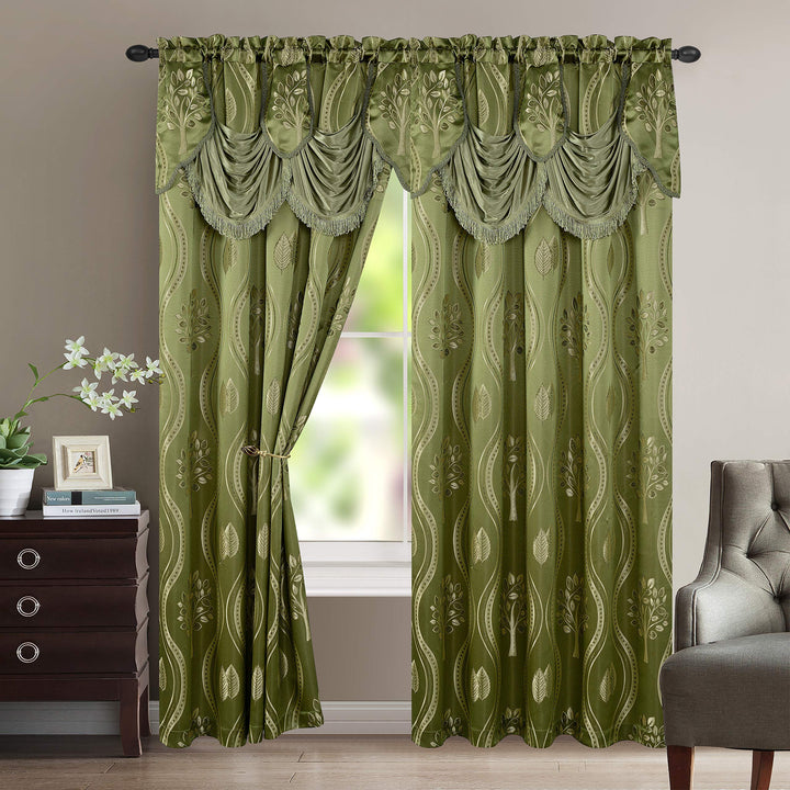 Elegant Comfort Aurora Vorhang-Set, Jacquard-Optik, mit angenähtem Volant, 137,2 x 213,4 cm, Salbei,