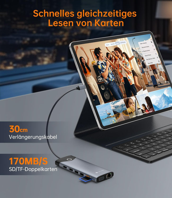 NOVOO 10Gbps Dockingstation Laptop Triple Display, 15 in 1 Docking Station USB C Hub Adapter mit Zwe