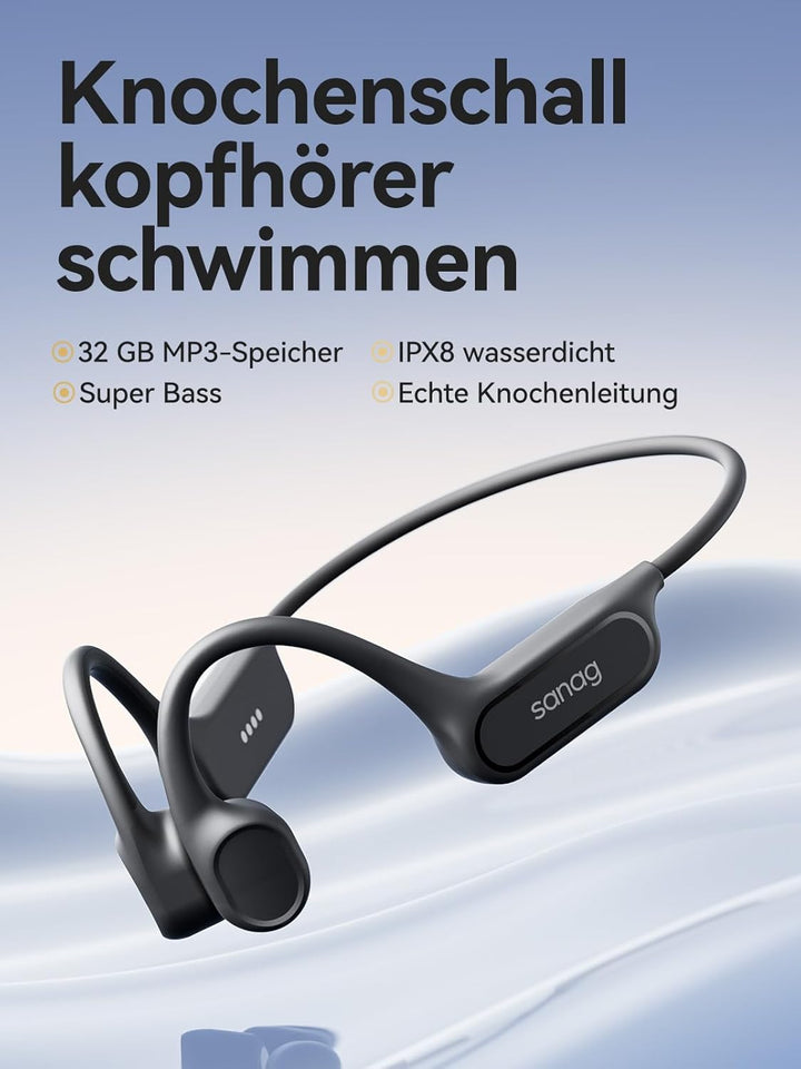 Sanag B33S Knochenschall Kopfhörer Schwimmen, IPX8 Wasserdichte Bluetooth Open Ear Kopfhörer mit Mik