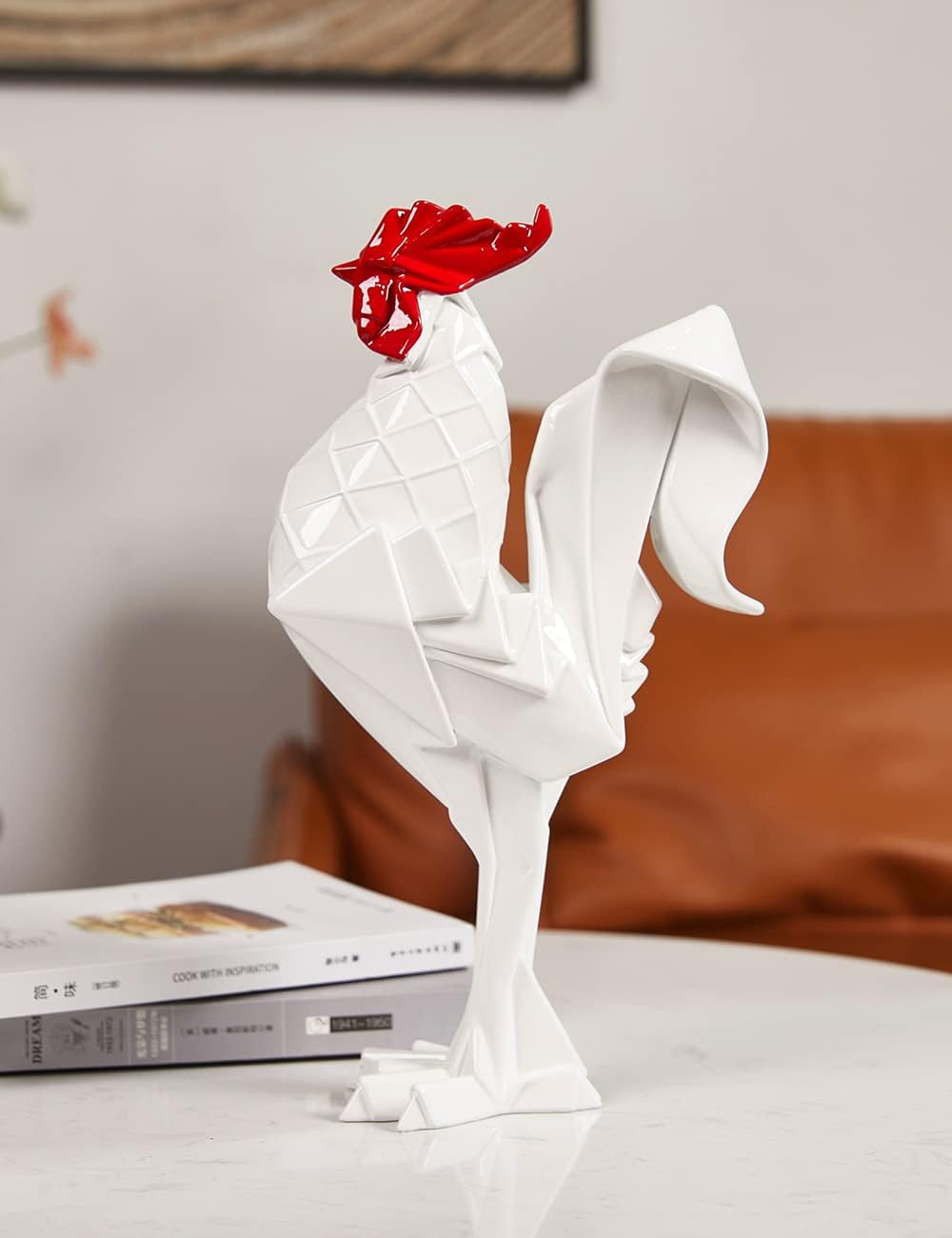 NENBOLEC Hahn Statue Skulpturen Modern Arts Dekor Tier Geschenk Figuren Polyresin Weiss 31cm