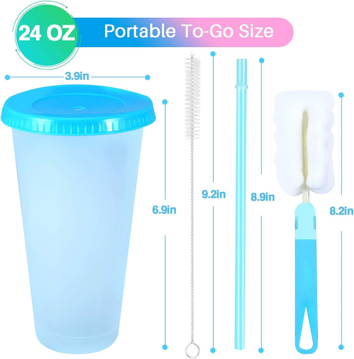 Plastikbecher Trinkbecher Becher mit Strohhalm & Deckel - 710ml Gross Tasse Farbwechselbecher kaffee