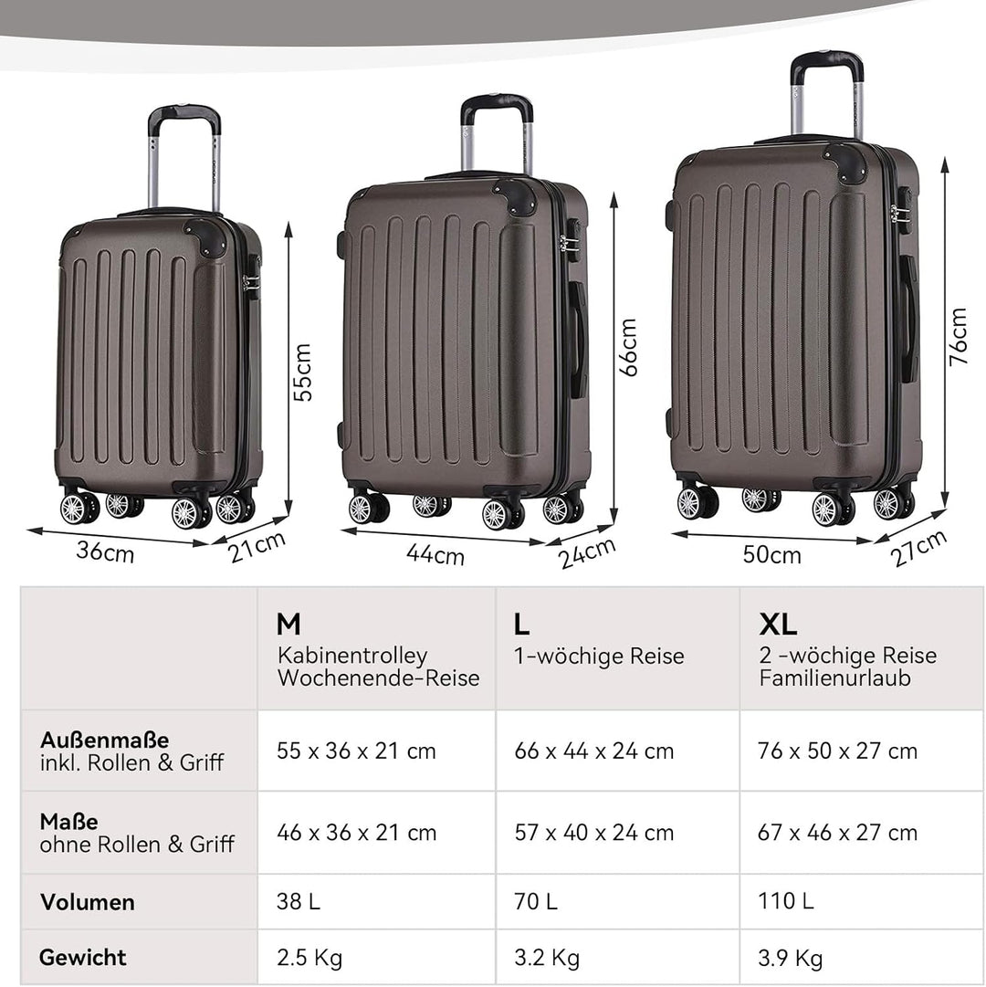 BEIBYE Hartschalen-Koffer Trolley Rollkoffer Reisekoffer Sicherheit Zahlenschloss Zwillingsrolle ABS