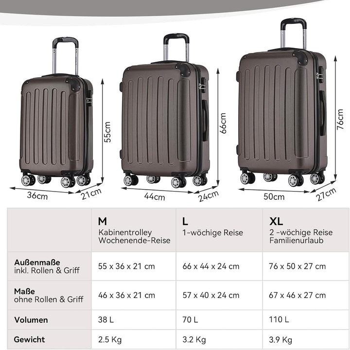 BEIBYE Hartschalen-Koffer Trolley Rollkoffer Reisekoffer Sicherheit Zahlenschloss Zwillingsrolle ABS