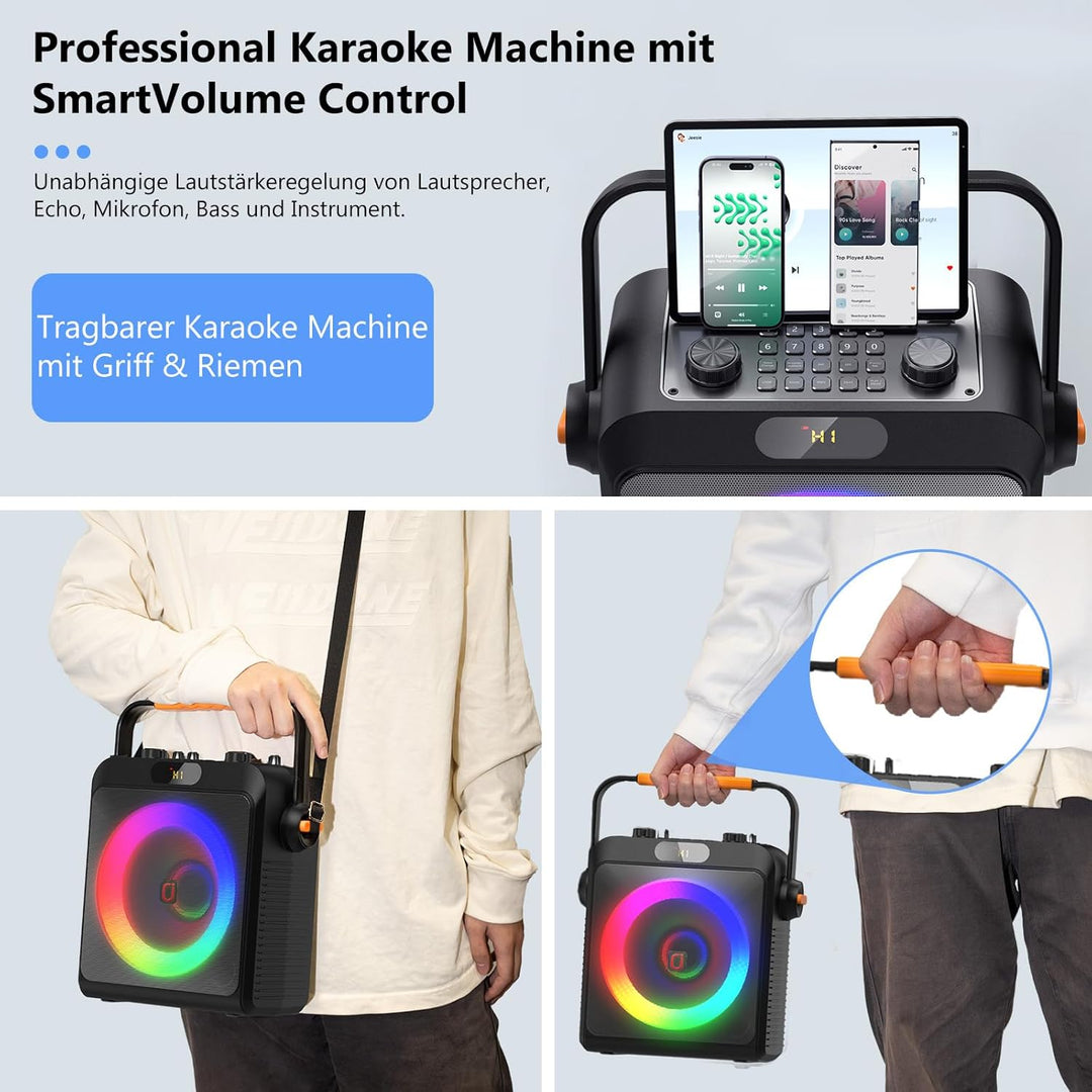 JYX Karaoke Machine mit 2 Mikrofones, Tragbaren Bluetooth Lautsprecher mit RGB-Licht, Karaoke Anlage