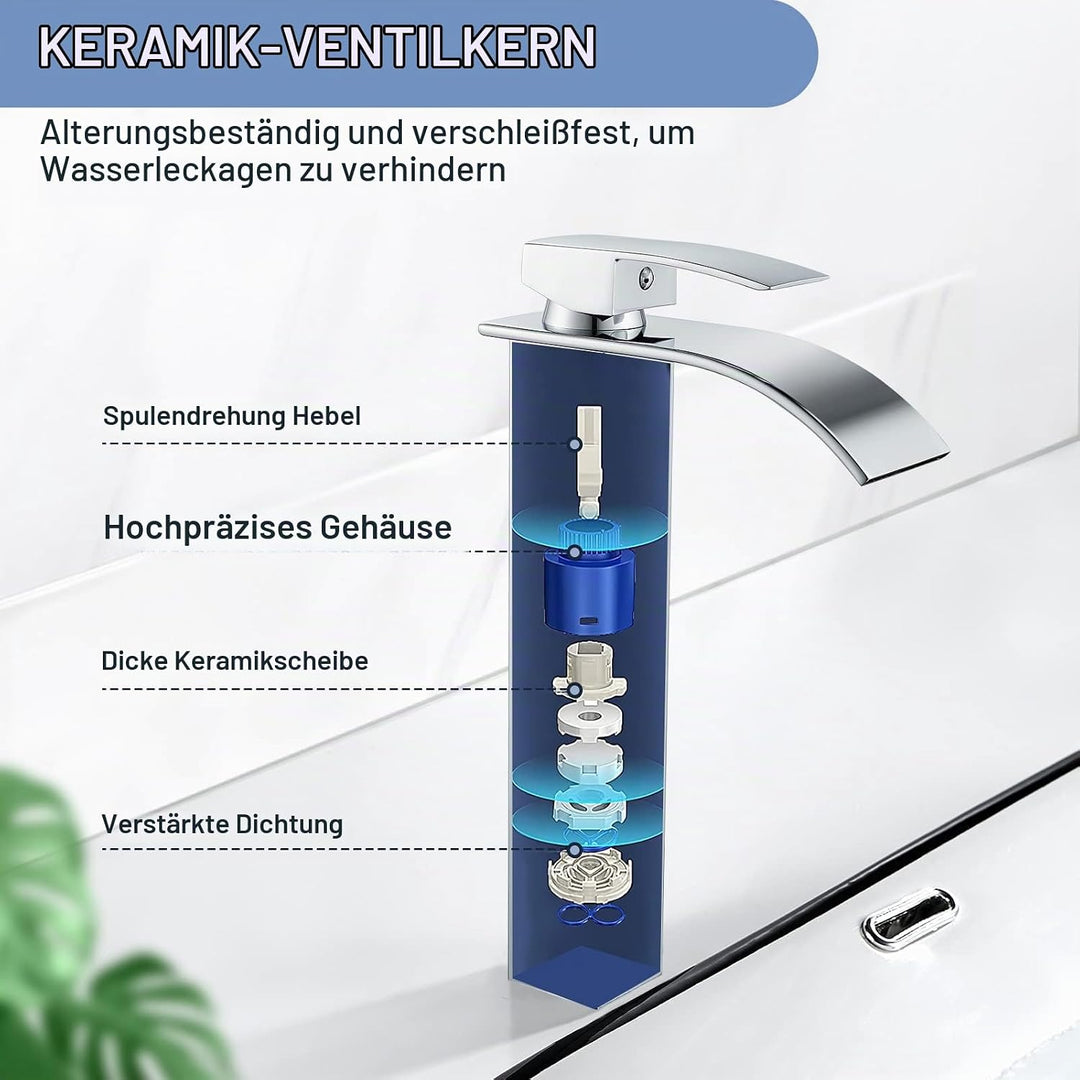 kisimixer Modern Wasserfall Wasserhahn Bad Hoch, Waschtischarmatur Hoch Wasserfall Aufsatzwaschbecke