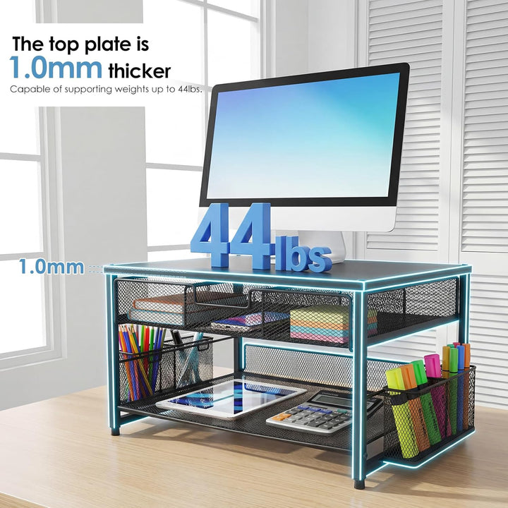 Monitorständer, Schreibtisch Organizer aus Metall mit Schublade &amp; 2 Stifthaltern, ergonomische Monit
