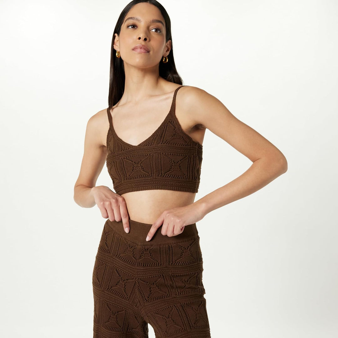 The Drop Damen Hose Diza Pull On Flare Leg Crochet Pant XS Kaffeebohnen, XS Kaffeebohnen