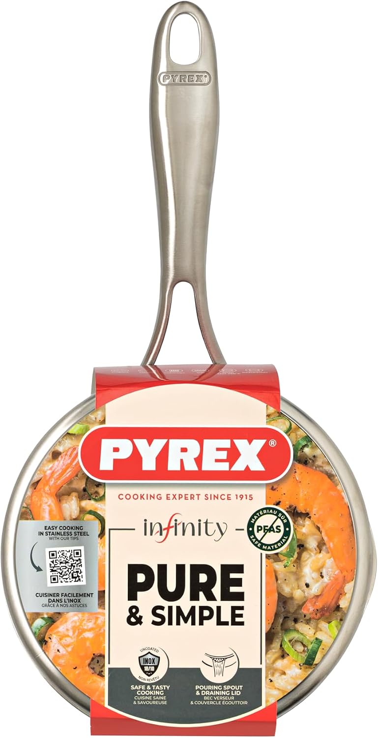 PYREX, Infinity Stieltopf mit Deckel, Ø 16 cm, fester Griff, Edelstahl, ohne PFAS, Edelstahl, geeign