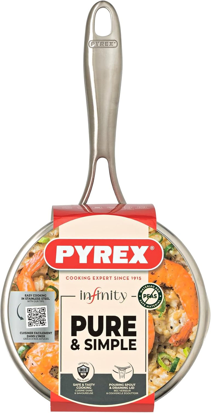 PYREX, Infinity Stieltopf mit Deckel, Ø 16 cm, fester Griff, Edelstahl, ohne PFAS, Edelstahl, geeign