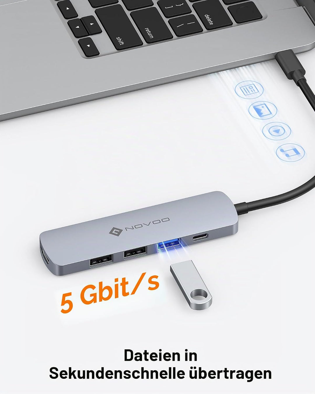 NOVOO 5-in-1 USB-C-Hub, Adapter USB C auf HDMI 4K, Aufladen 100 W PD, USB-C auf USB x 3, USB C Adapt