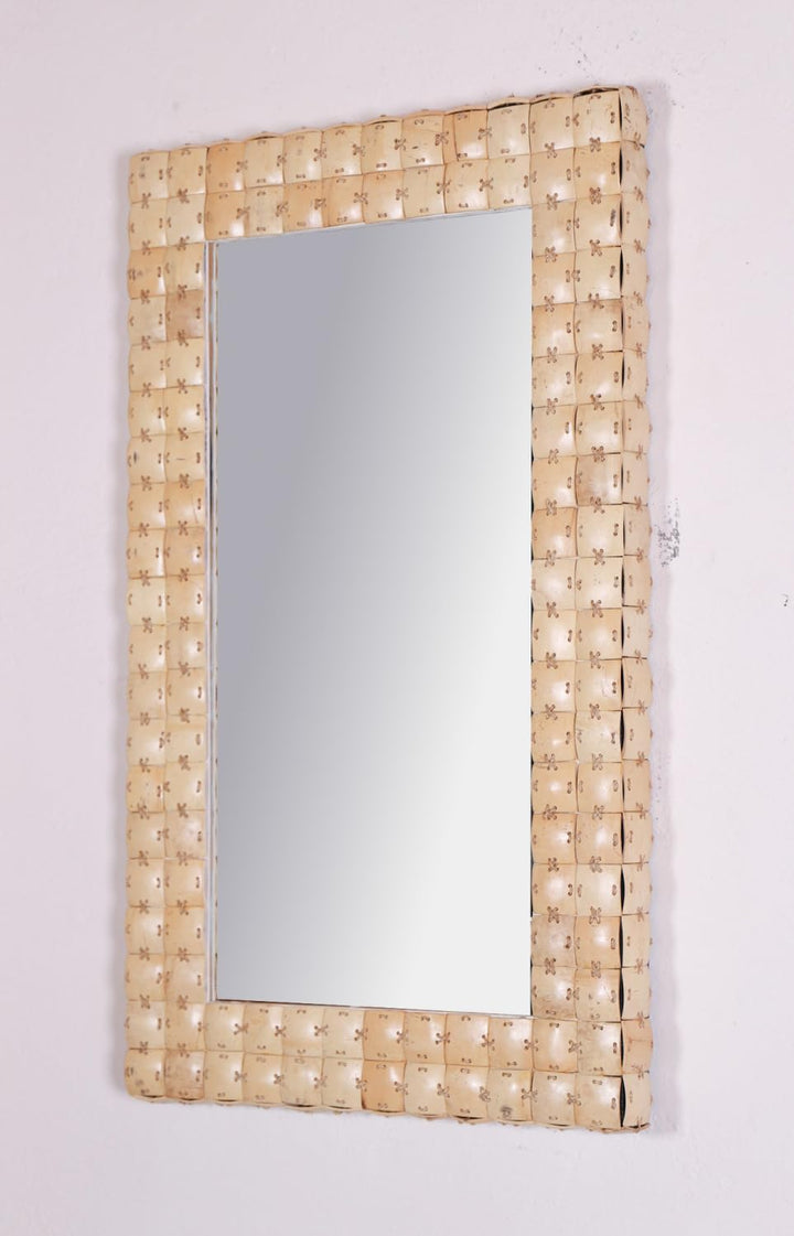 GURU SHOP Patchwork Spiegel mit Kokosnuss Rahmen - Modell 1 Natur, Creme-weiss, Bast, 80x50x5 cm, Sp