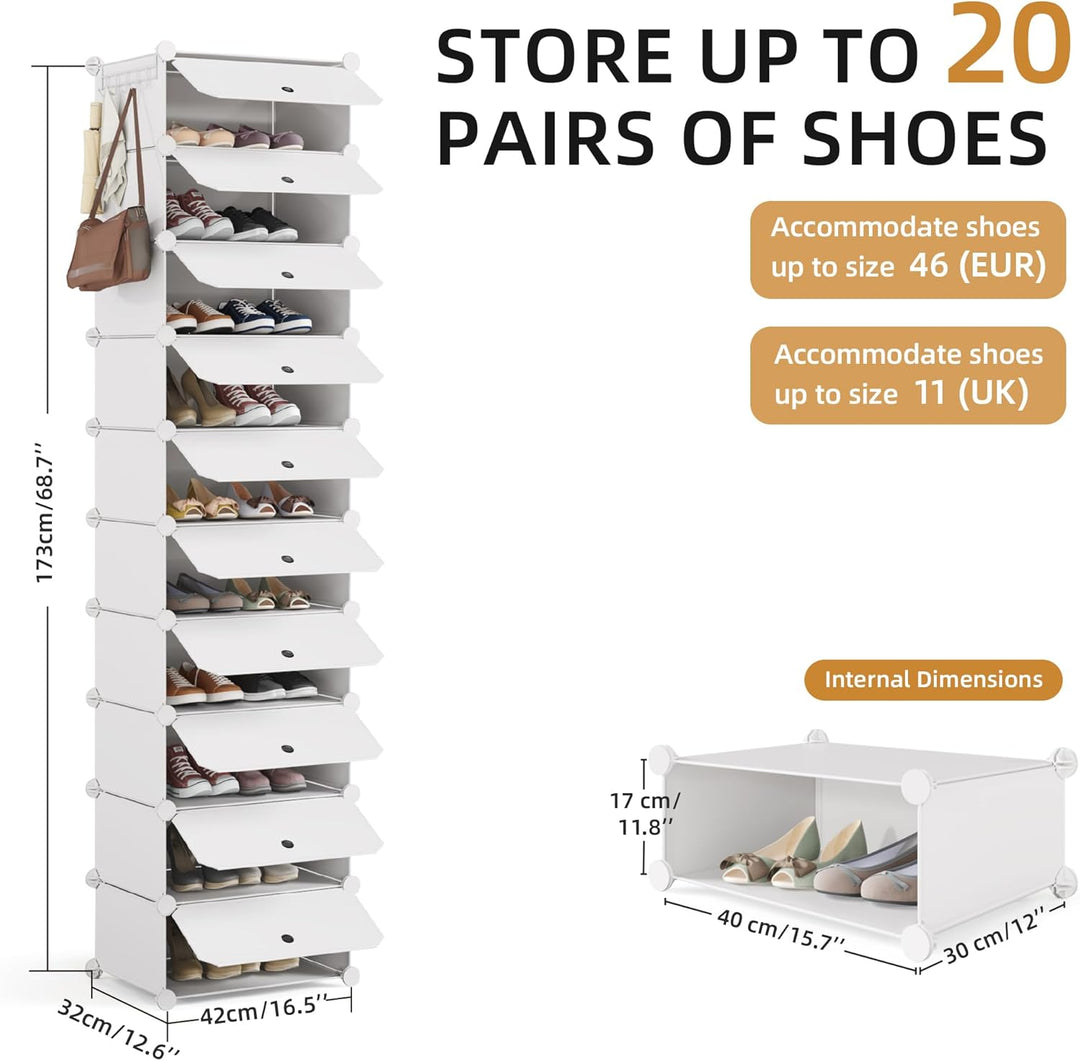 Mondeer Schuhregal, Kunststoff Schuhschrank, Modulares Schuhaufbewahrung mit Tür, Staub- und Wassera