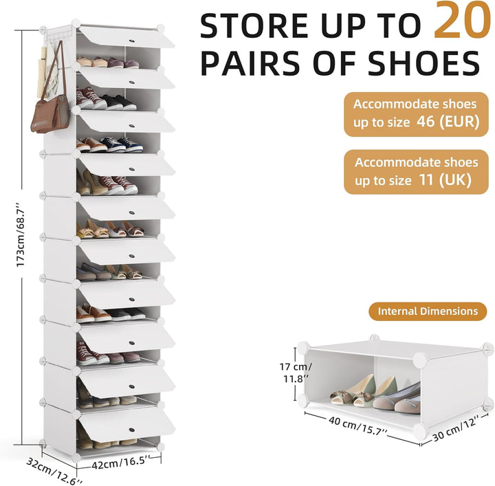 Mondeer Schuhregal, Kunststoff Schuhschrank, Modulares Schuhaufbewahrung mit Tür, Staub- und Wassera
