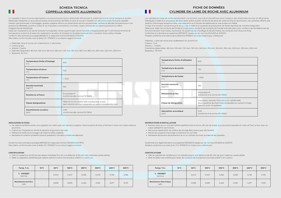 Rohrschale aus Steinwolle mit Aluminiumüberzug, Isolierung für Kaminrohre und Heizungen 120
