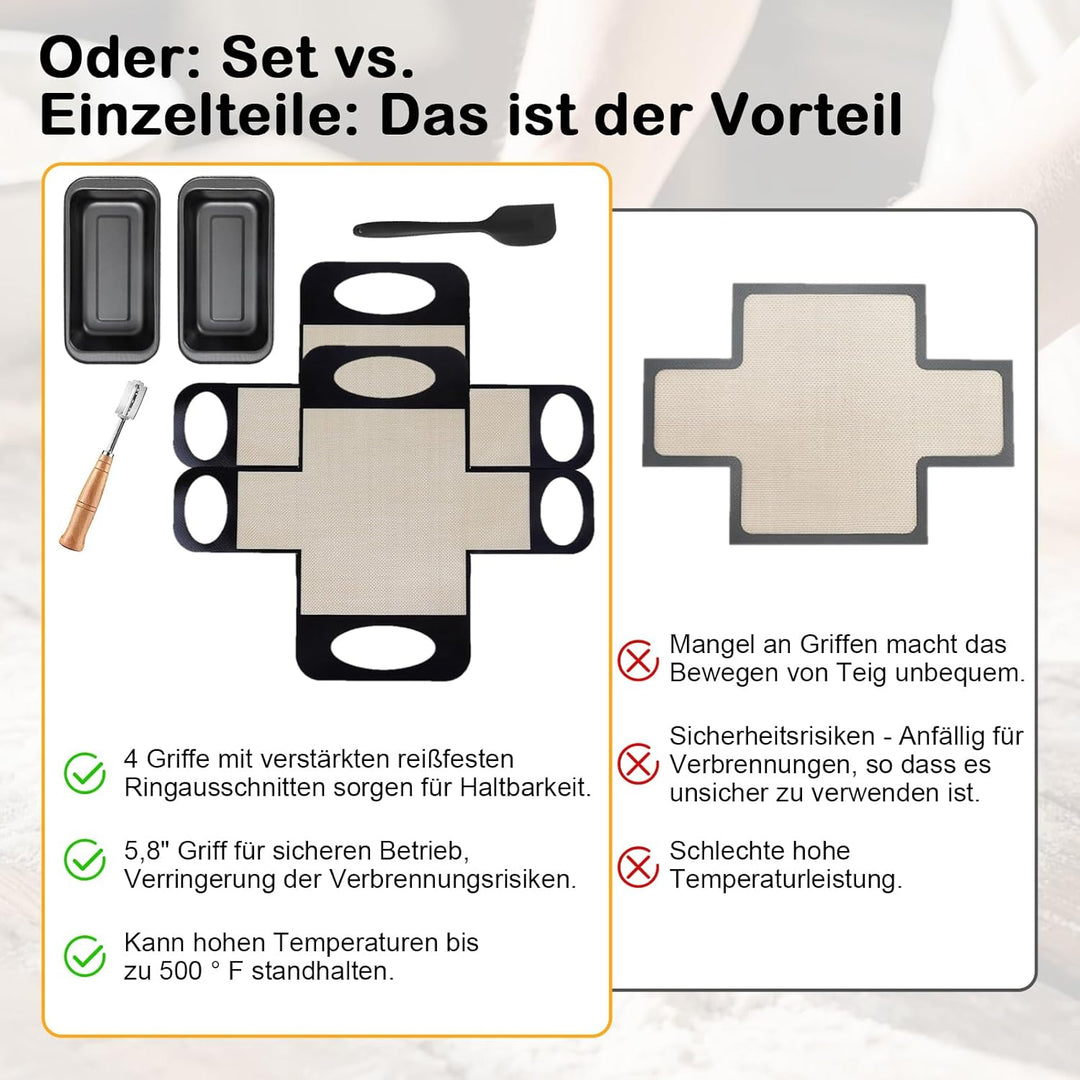 2 Stück Brotbackform Kasten Set, 2 Kastenform Brot 27.5x15x6cm mit 2 Backmatte Antihaft, Rechteckig